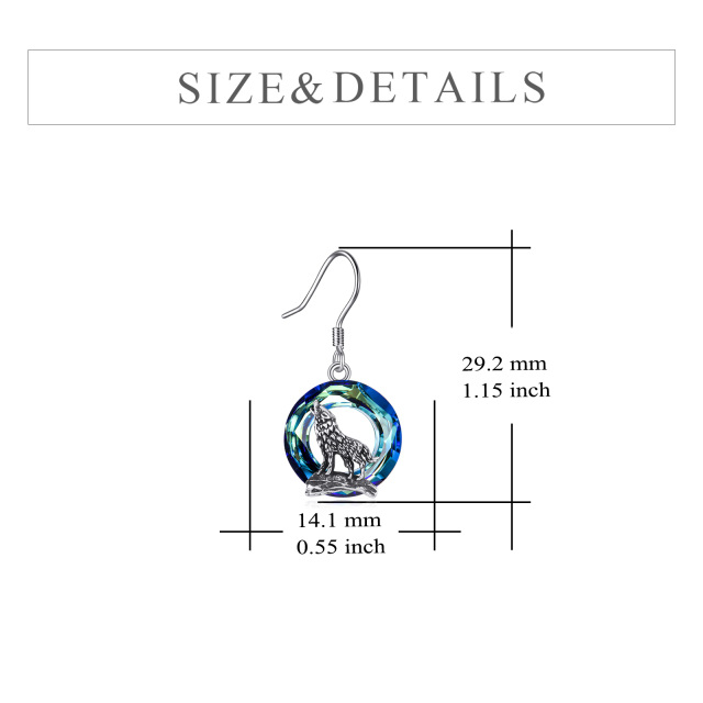 Sterling Silver Viking Wolf Dangle Drop Earrings with Crystal-4