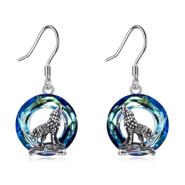 Sterling Silver Viking Wolf Dangle Drop Earrings with Crystal-0