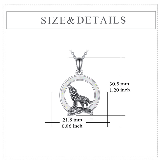 Sterling Silver Opal Wolf Pendant Necklace-4