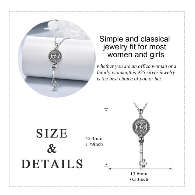 Sterling Silver Key & Skull Pendant Necklace-4