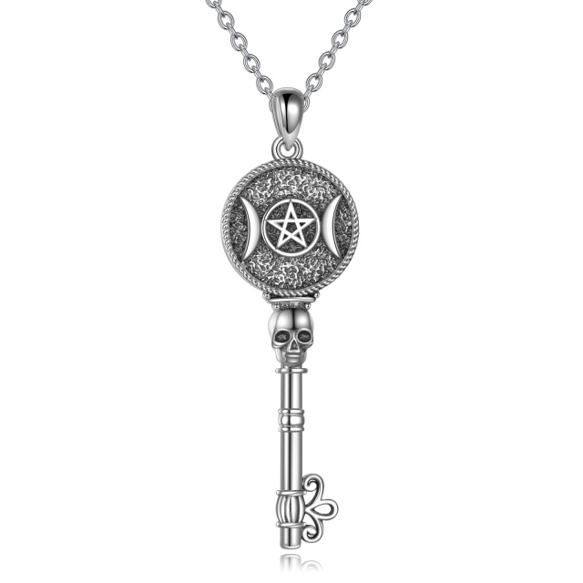 Sterling Silver Key & Skull Pendant Necklace-0