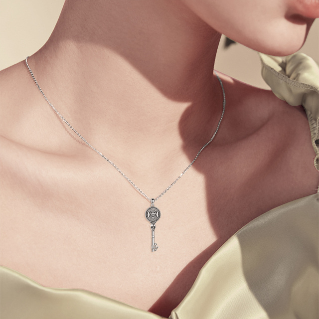 Collier pendentif clé tête de mort en argent sterling-3