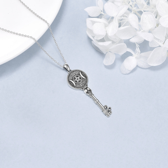 Sterling Silver Key & Skull Pendant Necklace-2