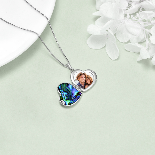 Sterling Silver Two-tone Abalone Shellfish Horse & Heart Personalized Photo Locket Necklace with Engraved Word-3