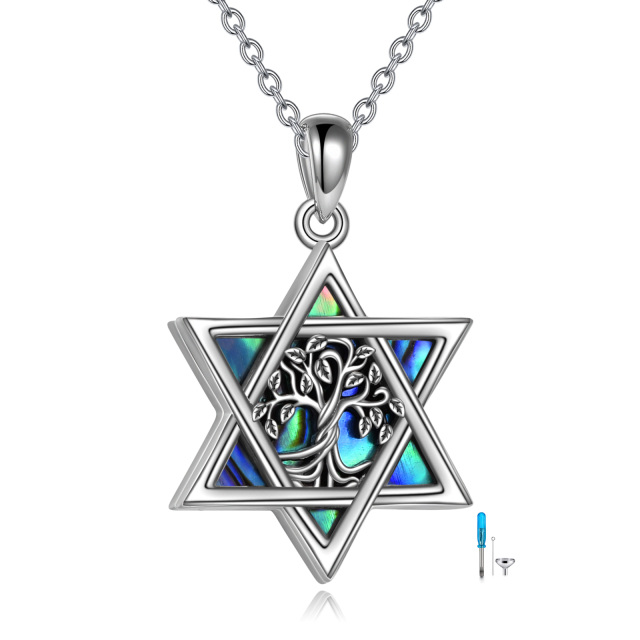 Sterling Silver Abalone Shellfish Tree Of Life & Star Of David Urn Necklace for Ashes-0