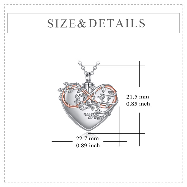 Sterling Silver Two-tone Tree Of Life & Heart & Infinity Symbol Urn Necklace for Ashes with Engraved Word-4