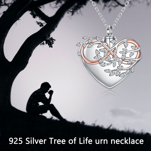Sterling Silver Two-tone Tree Of Life & Heart & Infinity Symbol Urn Necklace for Ashes with Engraved Word-5