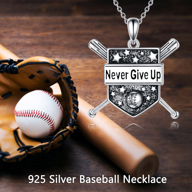 Sterling Silver Baseball Pendant Necklace with Engraved Word-5