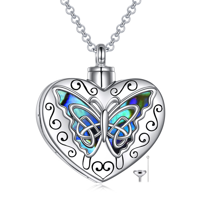 Sterling Silver Abalone Shellfish Butterfly & Heart Urn Necklace for Ashes with Engraved Word-0