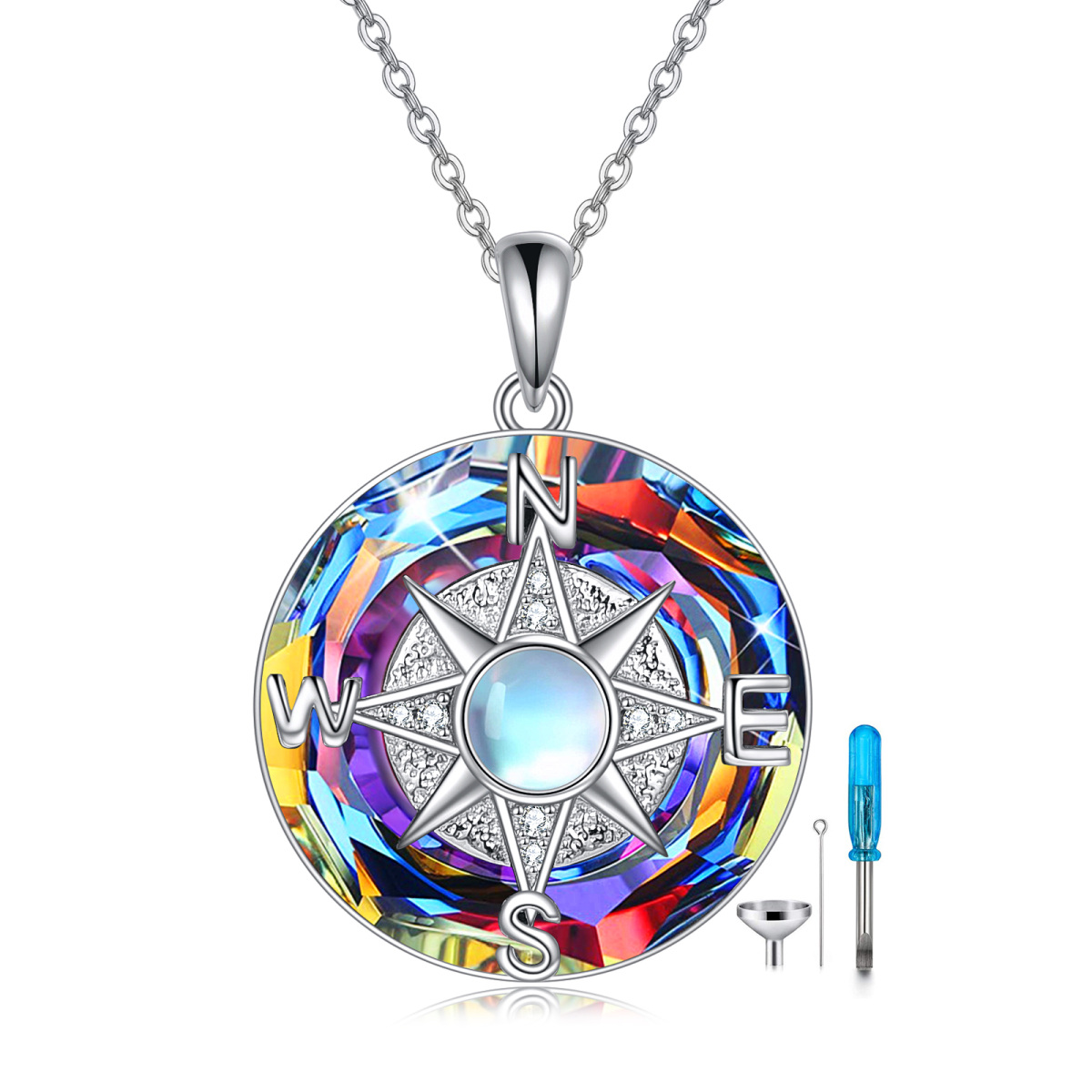 Sterling Silber Mondstein & Kristall Kompass Urne Halskette-1