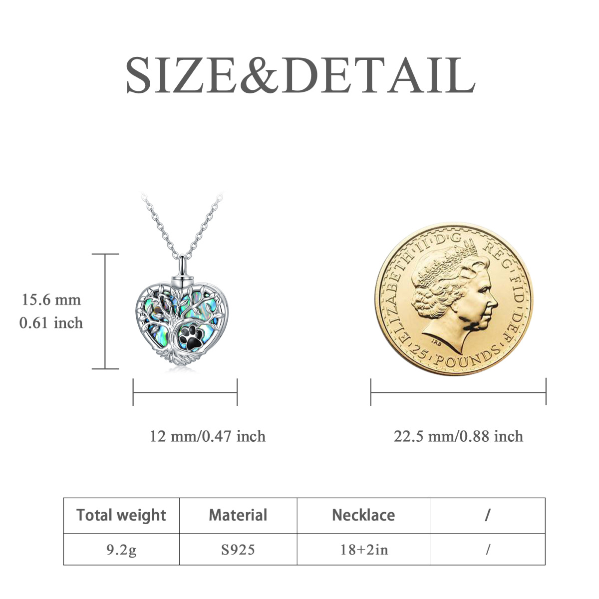 Sterling Silver Heart Shaped Abalone Shellfish Paw & Tree Of Life & Heart Urn Necklace for Ashes-5