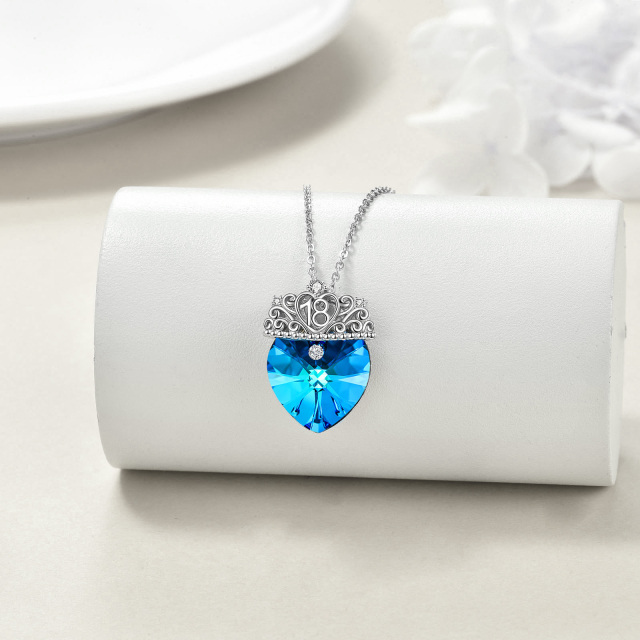 Colar de prata esterlina com coroa em forma de coração e pingente de cristal de coração-2