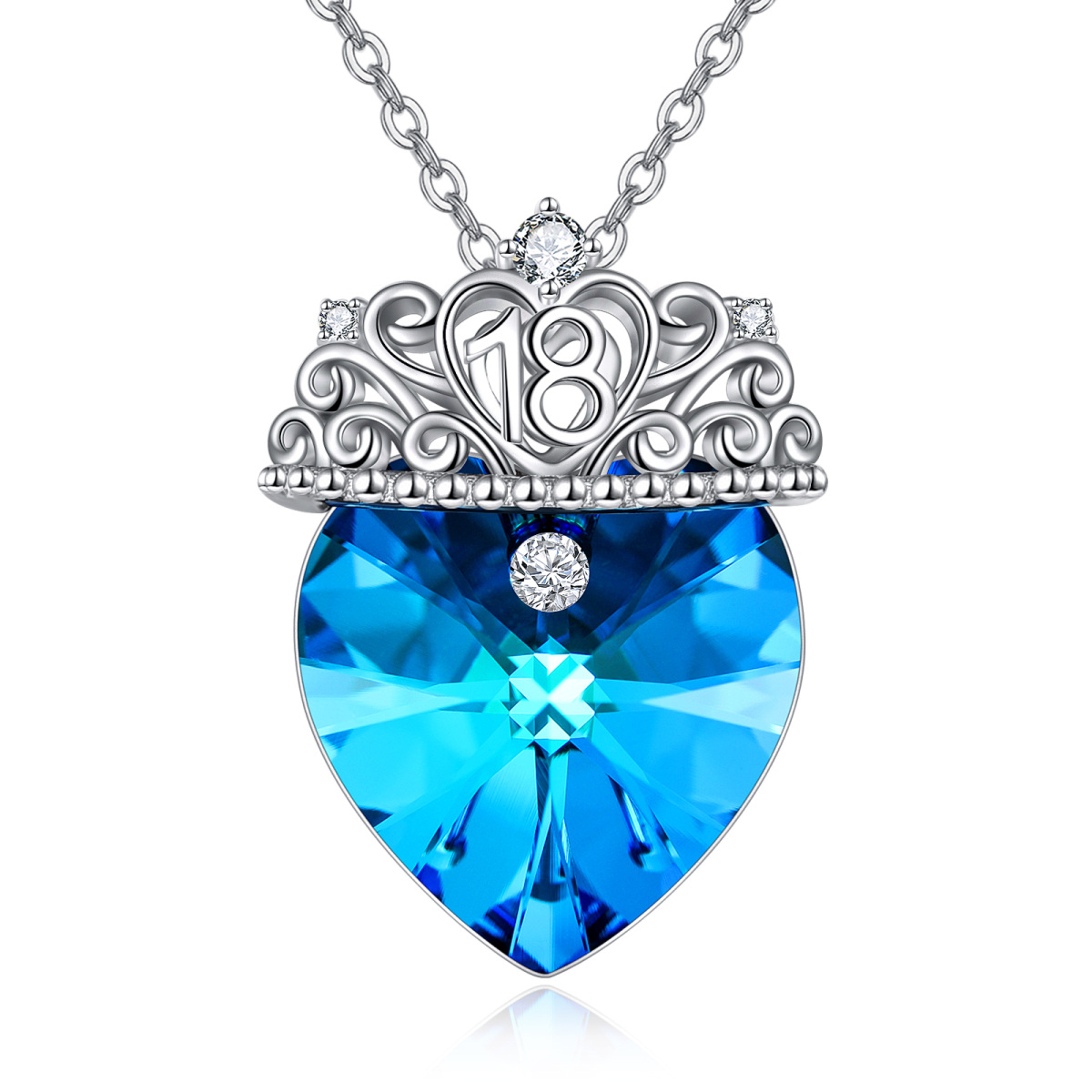 Collar de plata de ley con forma de corazón, corona y colgante de corazón de cristal-1