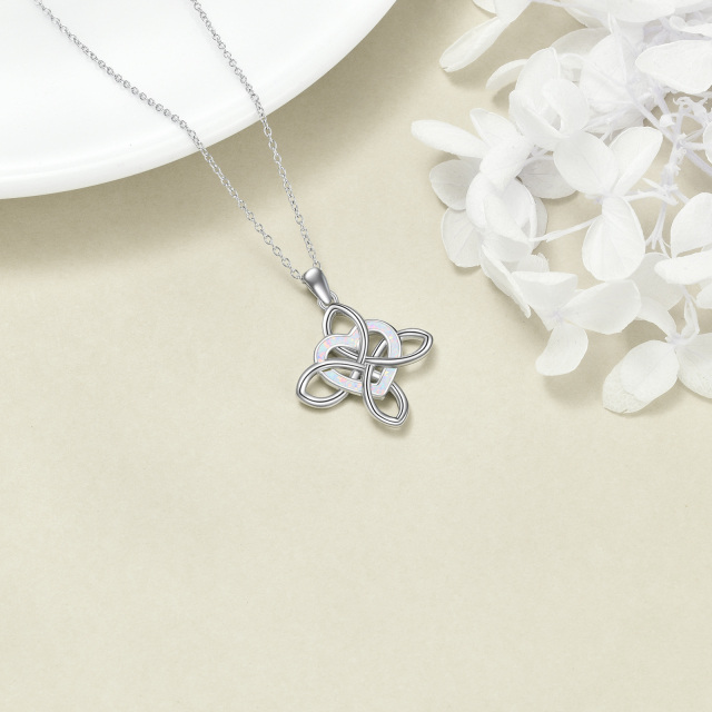 Sterling Silver Opal Celtic Knot & Heart Pendant Necklace-3