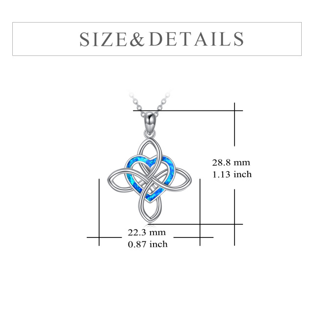 Sterling Silver Heart Opal Celtic Knot & Heart Pendant Necklace-4