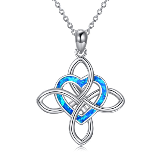 Sterling Silver Heart Opal Celtic Knot & Heart Pendant Necklace