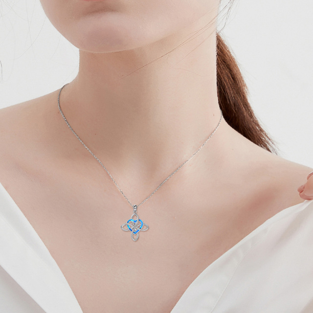 Sterling Silver Heart Opal Celtic Knot & Heart Pendant Necklace-1