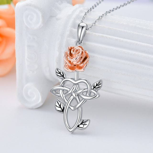 Colar de flor rosa em prata esterlina com cruz celta, joias para presentes irlandeses-2