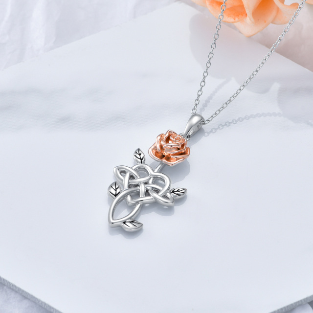 Colar de flor rosa em prata esterlina com cruz celta, joias para presentes irlandeses-3