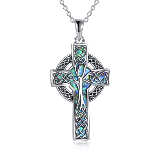 Sterling Silber Abalone Keltisches Kreuz Anhänger Halskette Schmuck Geschenke