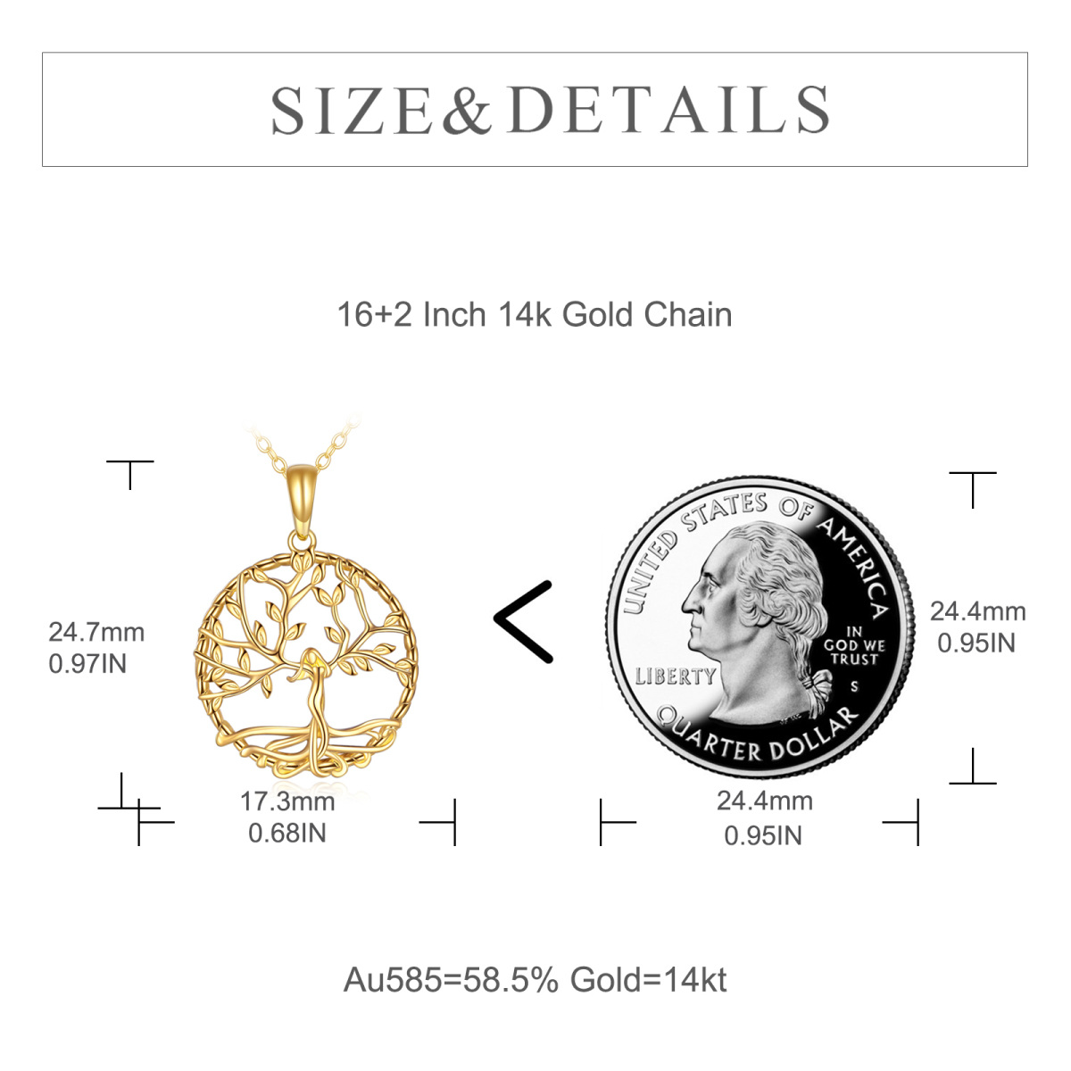 14K Gold Tree Of Life Pendant Necklace with Cable Chain-6