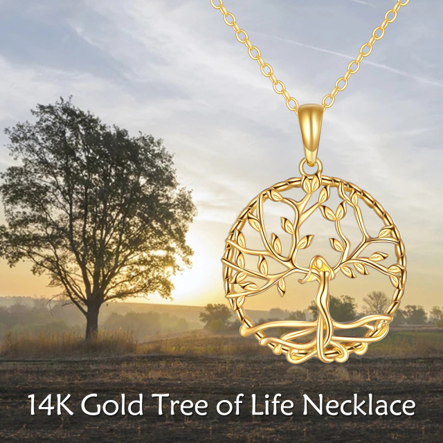 14K Gold Tree Of Life Pendant Necklace with Cable Chain-4