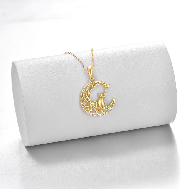 14K Gold Cat & Moon Pendant Necklace-2