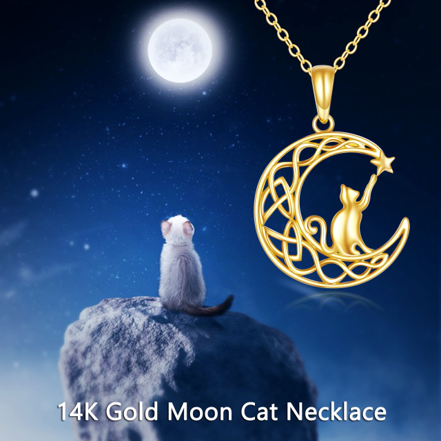 14K Gold Cat & Moon Pendant Necklace-4