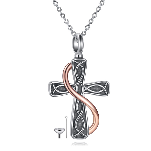 Sterling Silver Two-tone Celtic Knot Cross Infinity Symbol Urn Necklace for Ashes-1
