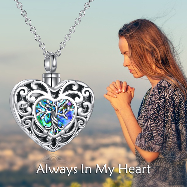 Sterling Silver Heart Shaped Abalone Shellfish Tree Of Life Urn Necklace for Ashes with Engraved Word-5