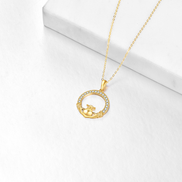 14K Gold Circular Shaped Cubic Zirconia Round Pendant Necklace-3