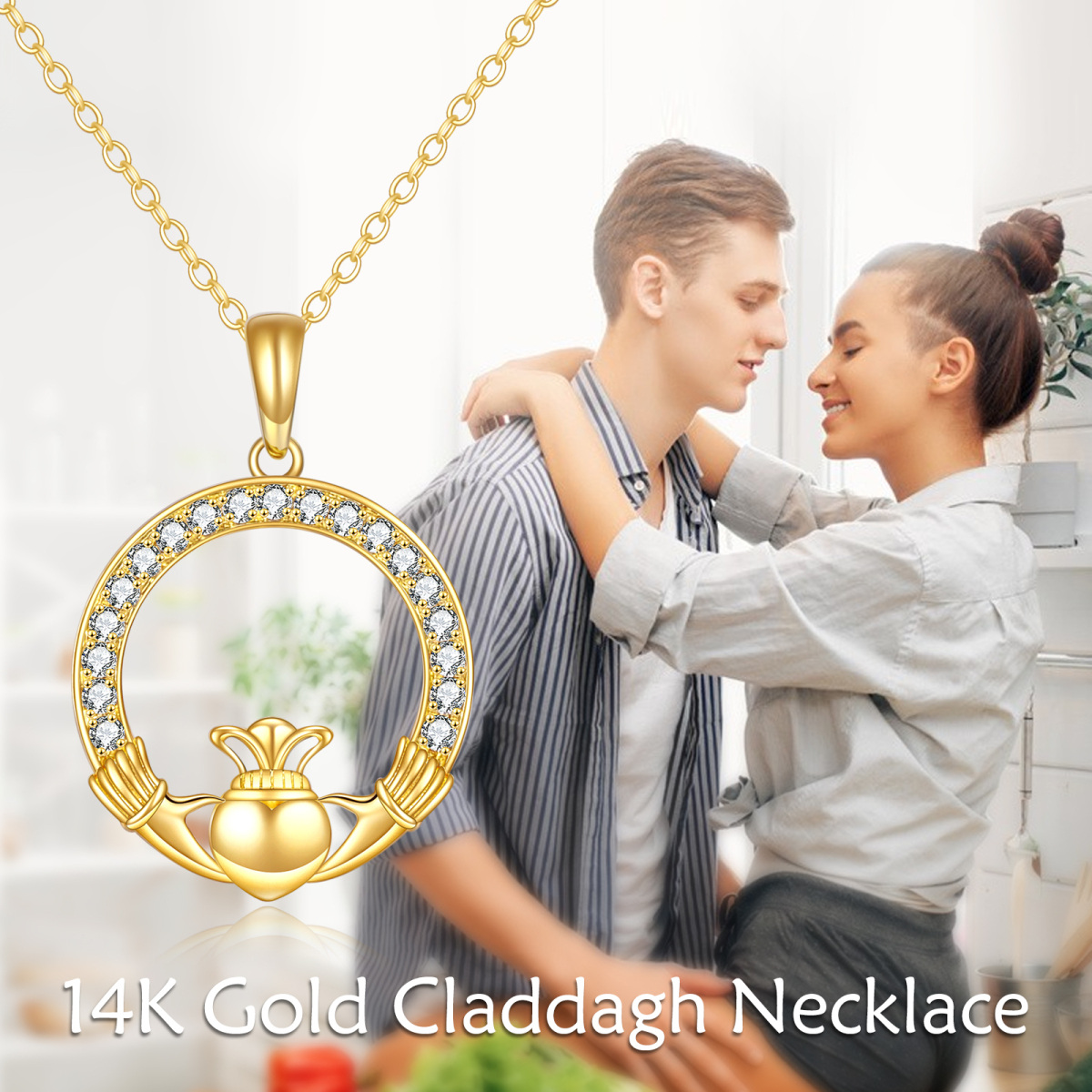 14K Gold kreisförmig Cubic Zirkonia Runde Anhänger Halskette-6