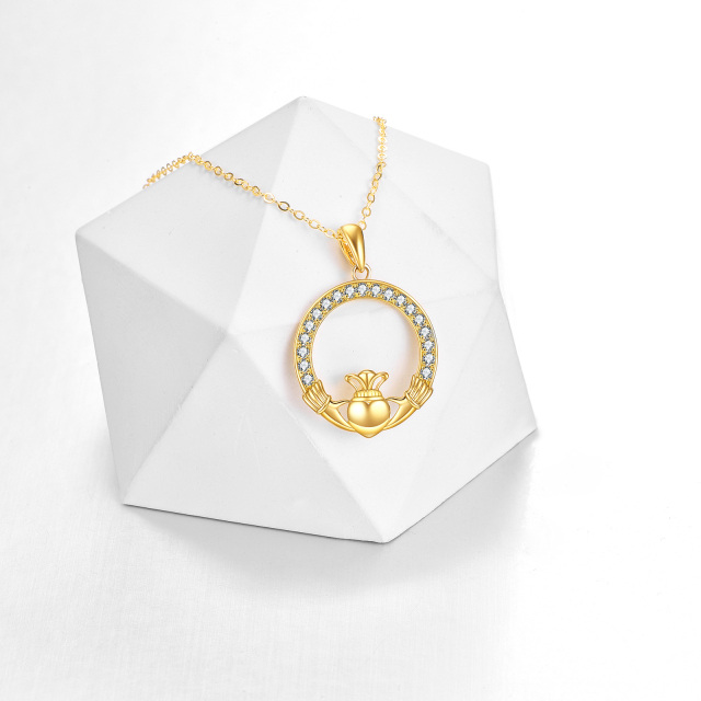 14K Gold Circular Shaped Cubic Zirconia Round Pendant Necklace-2