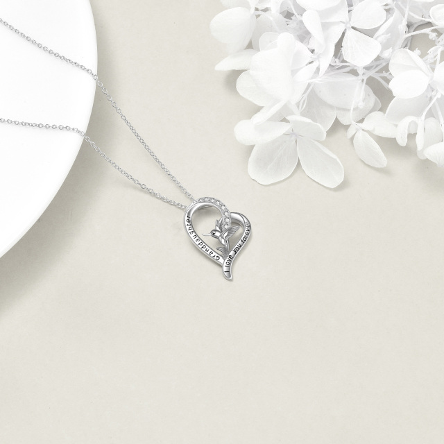 Sterling Silver Two-tone Circular Shaped Moonstone & Crystal Hummingbird & Heart Pendant Necklace-4