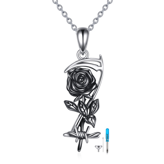Urnen-Halskette aus Sterlingsilber mit Sichel und schwarzer Rose für Asche-Erinnerungsschmuck