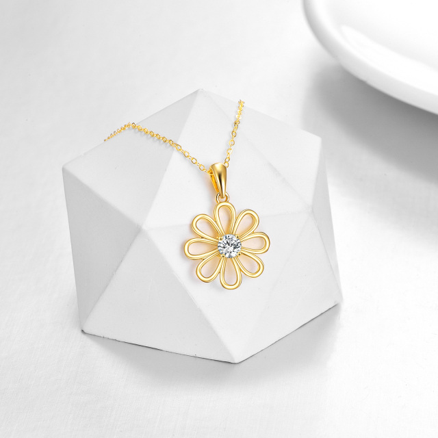 Collier pendentif marguerite en or 14K à zircon cubique de forme circulaire-2