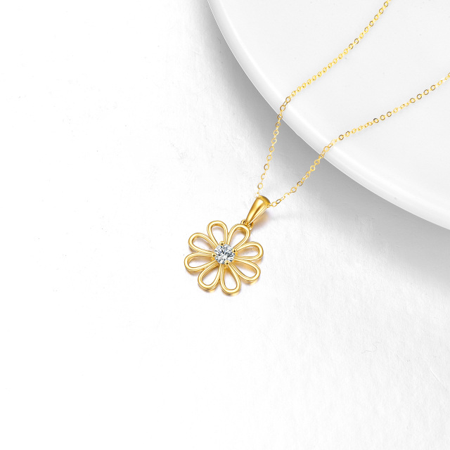 14K Gold Circular Shaped Cubic Zirconia Daisy Pendant Necklace-3