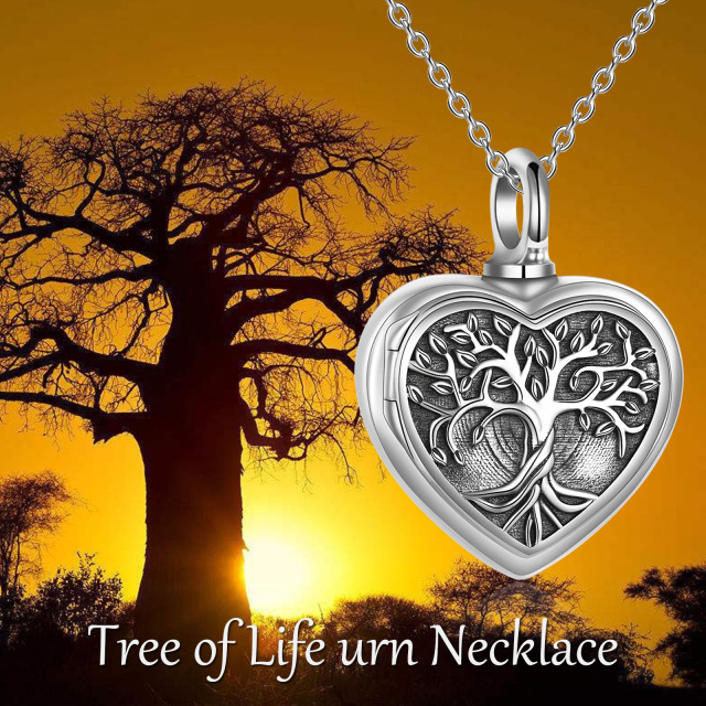 Plata de ley Árbol de la Vida Corazón Personalizado Foto Relicario Urna Collar para cenizas-2