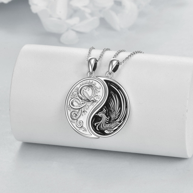 Collier pendentif dragon phénix Yin Yang en argent sterling-2