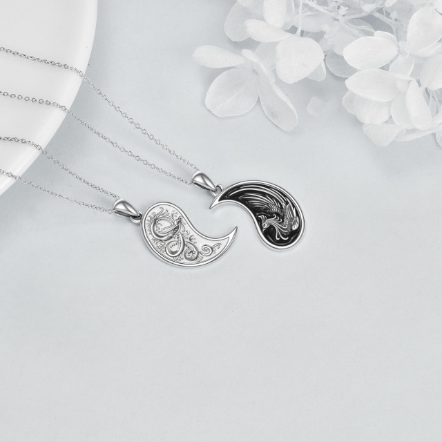 Sterling Silver Dragon & Phoenix & Yin Yang Pendant Necklace-3
