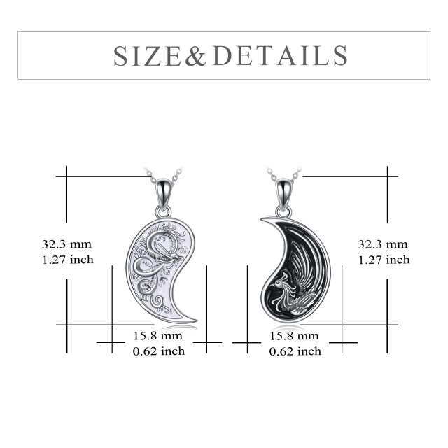 Sterling Silver Dragon & Phoenix & Yin Yang Pendant Necklace-4