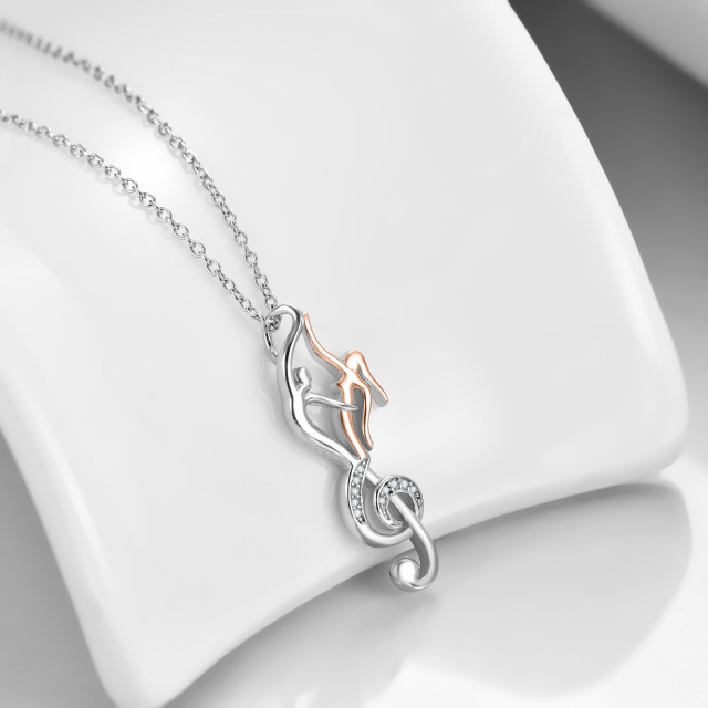 Sterling Silver Two-tone Cubic Zirconia Music Symbol Pendant Necklace-2