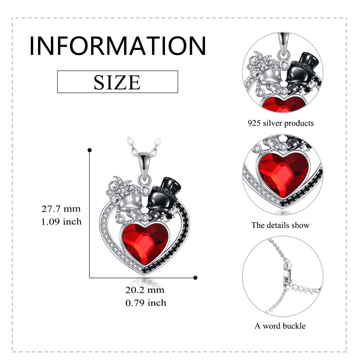 Sterling Silver Two-tone Crystal & Cubic Zirconia Heart & Skull Pendant Necklace-6