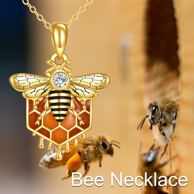 Sterling Silver with Yellow Gold Plated Zircon Bees Pendant Necklace-5