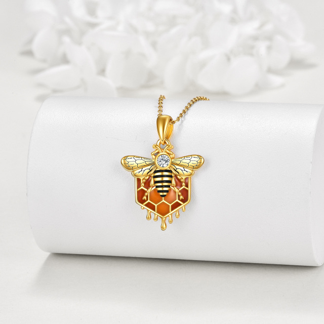 Sterling Silver with Yellow Gold Plated Zircon Bees Pendant Necklace-2
