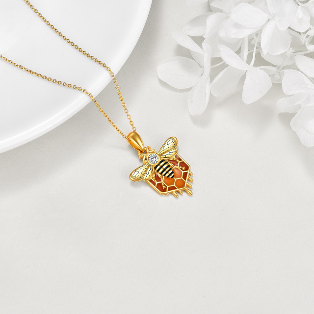 Sterling Silver with Yellow Gold Plated Zircon Bees Pendant Necklace-3