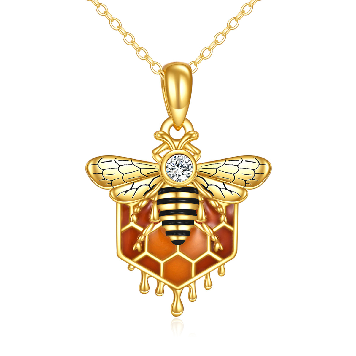Sterling Silver with Yellow Gold Plated Zircon Bees Pendant Necklace-1