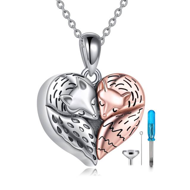 Sterling Silver Two-tone Fox & Heart Urn Necklace for Ashes-2