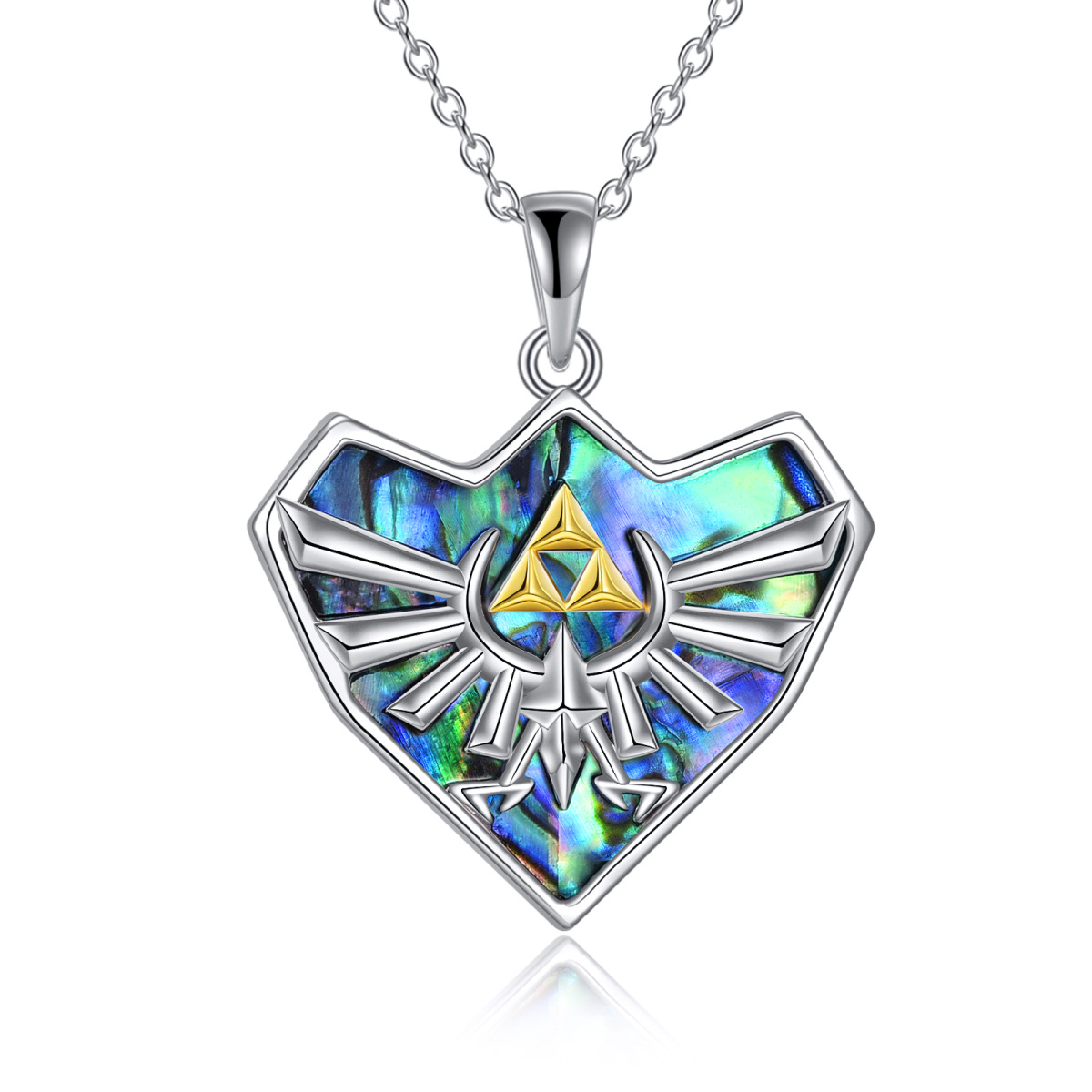Sterling Silver Two-tone Abalone Shellfish Triforce Pendant Necklace-1