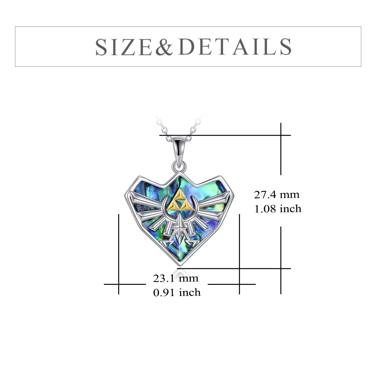 Sterling Silver Two-tone Abalone Shellfish Triforce Pendant Necklace-6